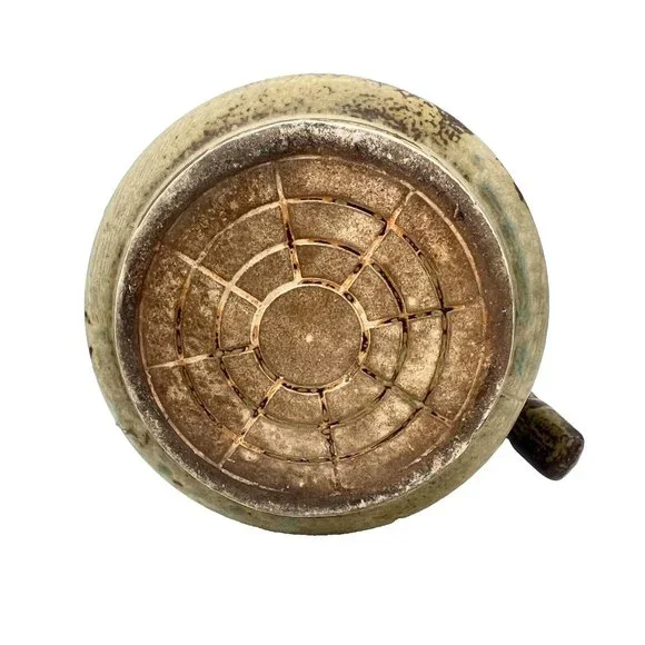 Art Studio Pottery Teapot Earthy Green And Brown Glaze Unique Handle Stoneware - Picture 6 of 7